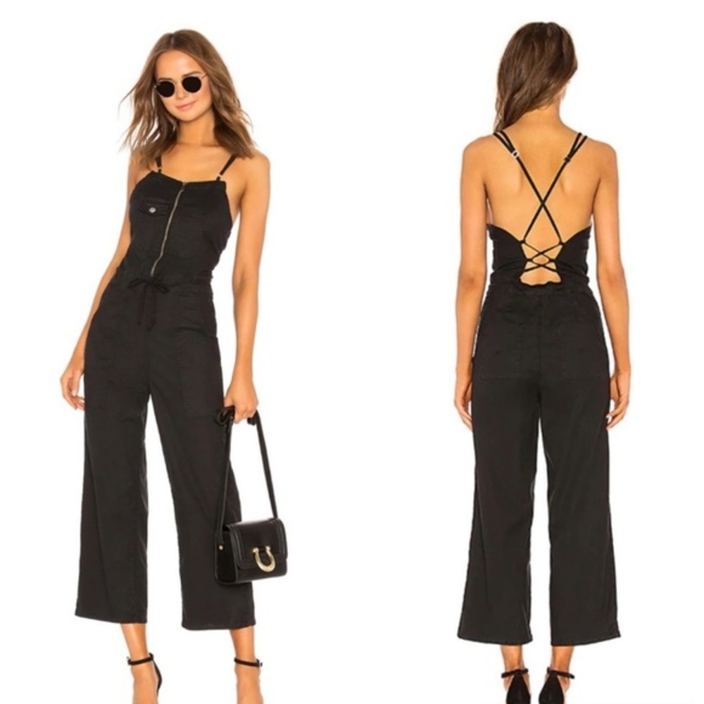 HUDSON JEANS Leverage Jumpsuit in Black Cropped Wide‎ Leg Size Medium